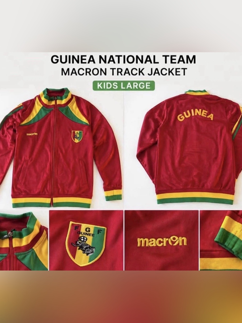 Guinea FGF National Team Macron Track Jacket Youth Large Zip Soccer Red Green